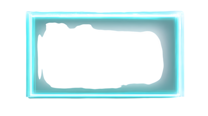 Glowing neon blue rectangular frame with a bright white center on a clean white background