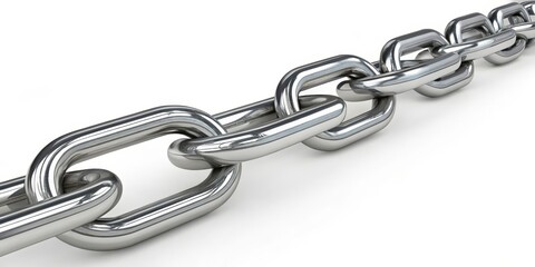 Obraz premium 3D Render of Interlocking Metal Chain Links, Strength and Unity Concept, White Background Metal chain, 3D rendering, strength