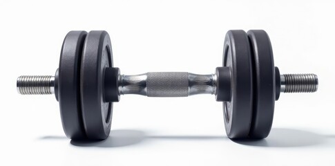 Fototapeta premium Heavy dumbbell with textured plates, studio shot on white backdrop , athletic, healthy, gym equipment