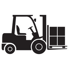 Black Forklift Truck With Cargo Box Vector Illustration Graphic Icon. Vector black silhouette. with white background