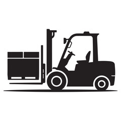 Black Forklift Truck With Cargo Box Vector Illustration Graphic Icon. Vector black silhouette. with white background