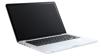 Modern laptop open on a white background, ready for work or creativity
