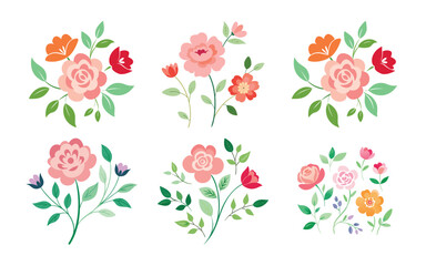 Colorful Floral Designs Pretty Roses and Flowers Bouquet Illustrations