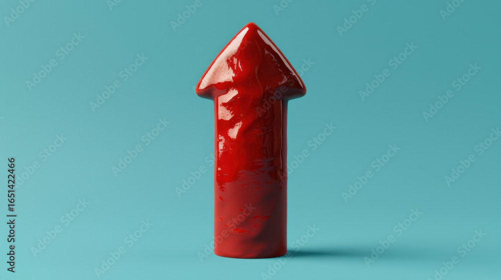 Aufkleber glossy red arrow pointing upwards stands prominently against turquoise background, symbolizing growt
