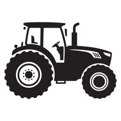 Black Tractor Silhouette Agricultural Vehicle Icon For Farming And Rural Industry. Vector black silhouette. with white background