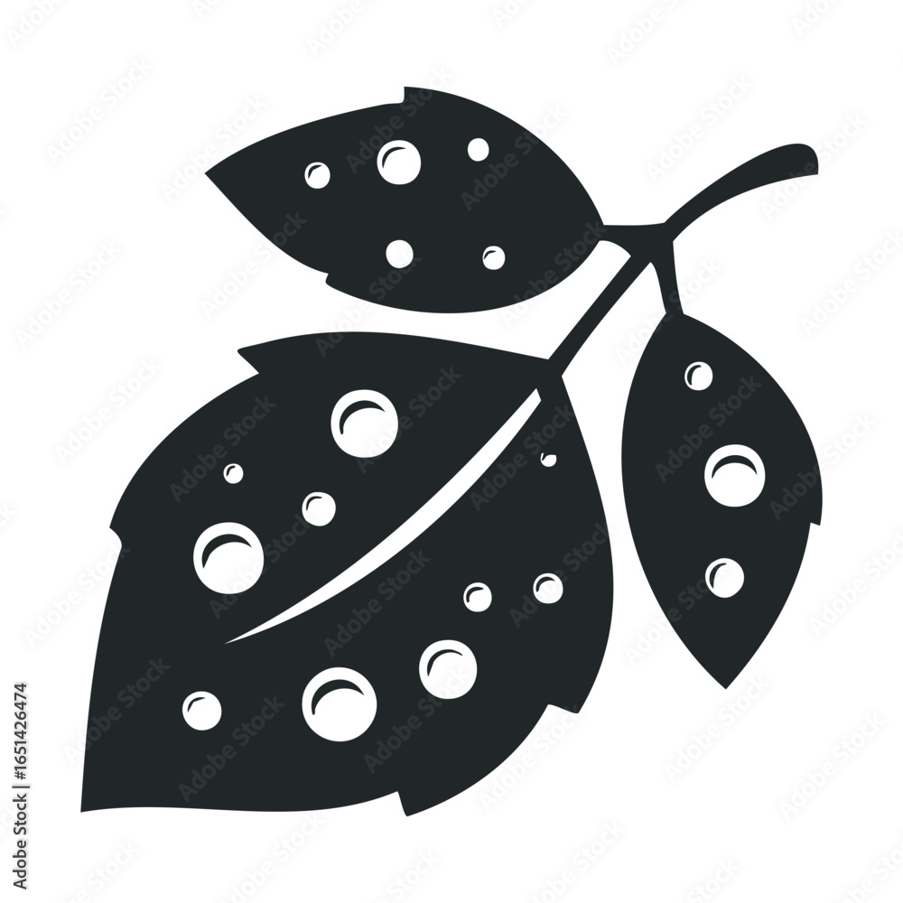 Poster black silhouette of abstract leaf cluster with circular patterns