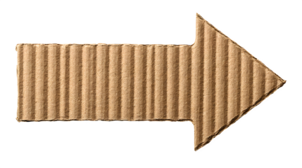 A directional arrow crafted from textured brown cardboard points forward, symbolizing progress and guidance.
