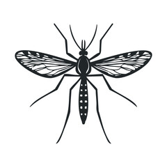 Detailed black silhouette of a mosquito with outstretched wings on white background
