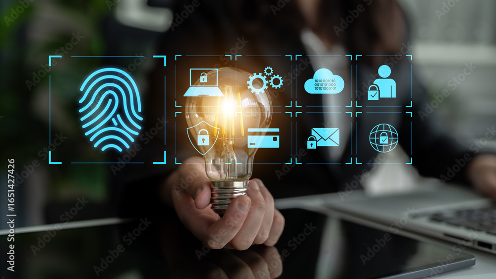 Poster system for safeguarding digital identity using fingerprint authentication, encryption, and secure ac
