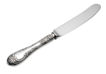 Silver ornate handled knife isolated on transparent background