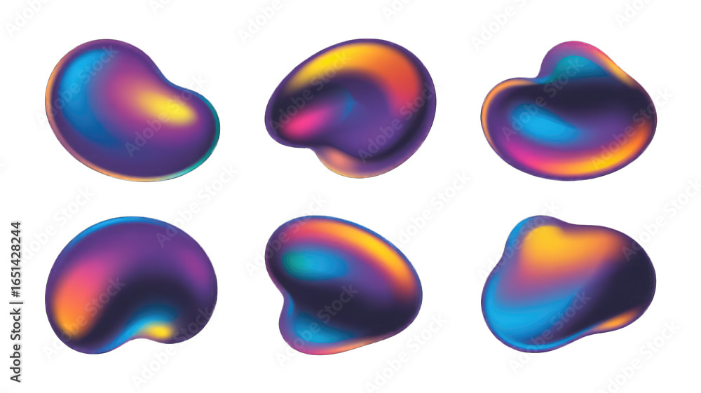 Poster amorphous iridescent liquid blobs with vibrant gradient colors abstract