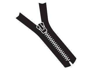 Black zipper icon open on white vector. Vector black silhouette. with white background