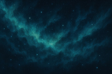 Fototapeta premium A mesmerizing cosmic scene showcasing swirling clouds of teal and deep blues, dotted with bright stars against a dark starry backdrop.