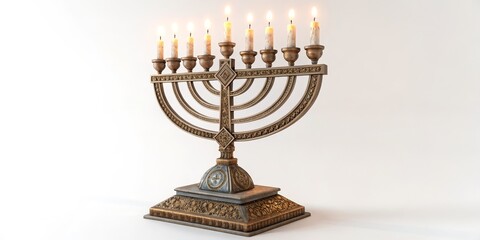 Fototapeta premium Ornate Menorah with Nine Candles 3D Render, Hanukkah, Judaism, Festive Lighting, Holiday Symbol Hanukkah, menorah