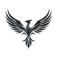 Obraz premium Majestic black phoenix with outstretched wings on white background