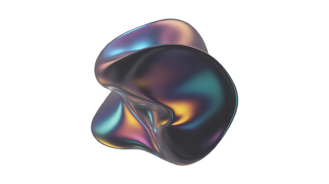 Amorphous iridescent liquid form with flowing colors abstract blob