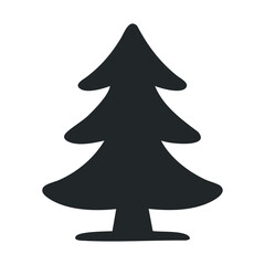 Silhouette of evergreen tree on white background