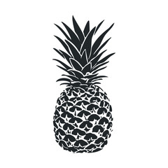 Fototapeta premium Black and white pineapple silhouette illustration on white background