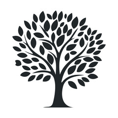 Silhouette of stylized tree with leaves on white background