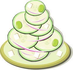Cucumbers with feta, onion and olives