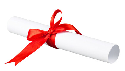Diploma with Red Ribbon PNG, Realistic Certificate Scroll, Transparent Background, Education and Achievement Symbol