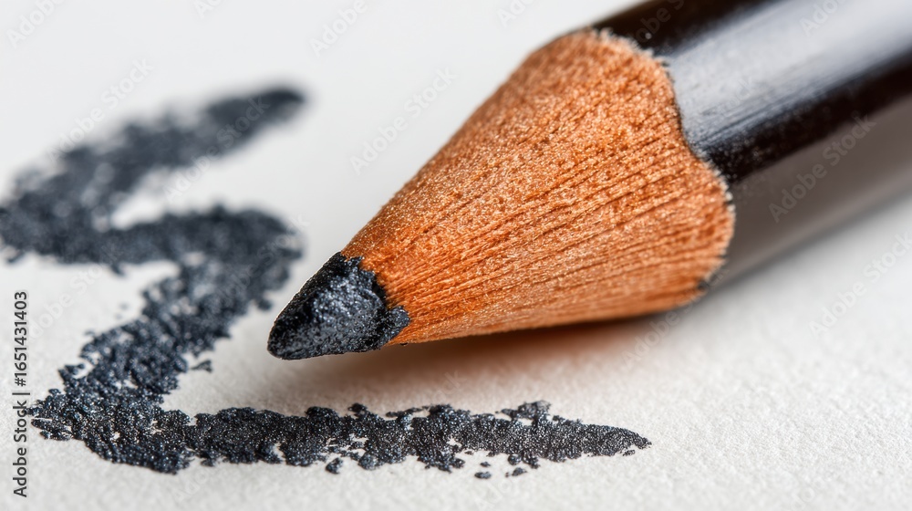 Poster artistic close-up of a black pencil creating abstract lines on textured paper during daylight hours 