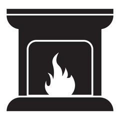 Classic stone fireplace with burning logs and a chimney hearth icon