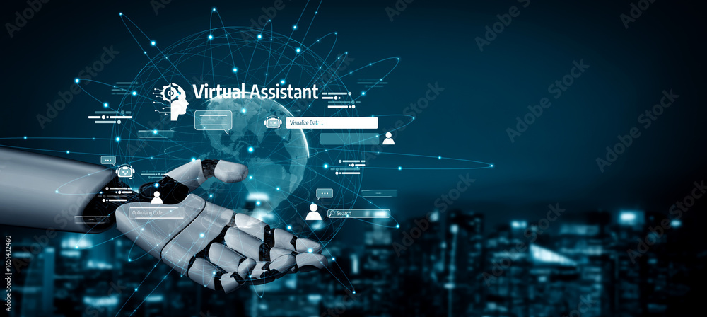 Poster ai assistant brain processor with llm technology, big data, machine learning, generative ai for busi