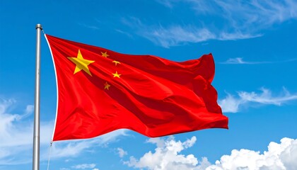 Chinese flag waving in a clear sky