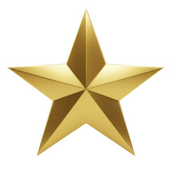 Obraz premium A single, perfectly formed, three-dimensional, highly polished, reflective metallic gold five-pointed star with subtly rounded edges, isolated on a transparent seamless background, concept of premium