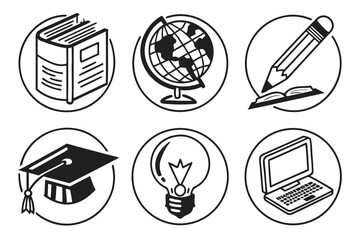 Set of education and learning icons isolated on white background