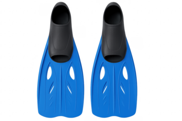 Pair of blue diving flippers isolated on transparent background