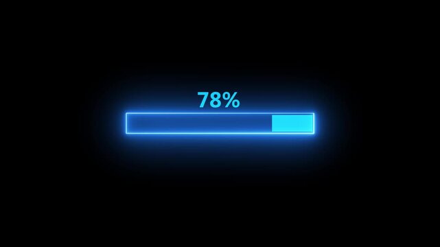 Glowing neon-style loading bar animation isolated on black background, waiting, processing concept
