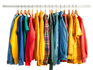 Clean macro photograph featuring Colorful clothing apparel on sale promotion discount retail shopping isolated on transparent background, studio product photo on a clean white background, isolated, pi