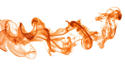 Vibrant orange smoke swirls elegantly across a clean white background, creating abstract, flowing artistic patterns.