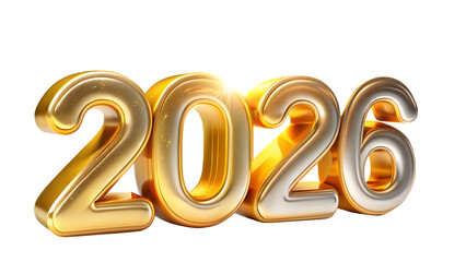Metallic gold and silver 2026 new year design isolated on transparent background