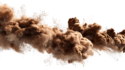 Explosive cloud of brown dust and particles billowing outwards with dynamic energy.