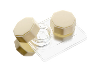 Case with contact lenses isolated on white