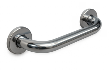 Metal grab bar providing support and accessibility in bathroom with transparent background