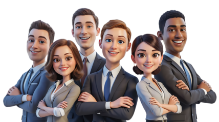 Diverse cartoon business professionals smiling confidently team