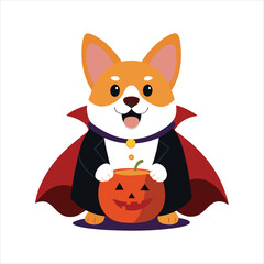 Cute Corgi Dog in Vampire Halloween Costume Vector Illustration