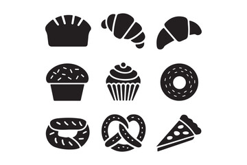 Collection of delicious baked goods and pastries icons