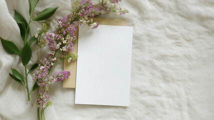 Beautiful boho invitation card mockup with dried flowers and neutral tones
