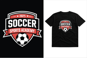 Soccer Sports Academy 2025 Shield Badge Logo – Team T‑Shirt Design for Youth Club, Training Camp, Tournament Merch & Coach Apparel