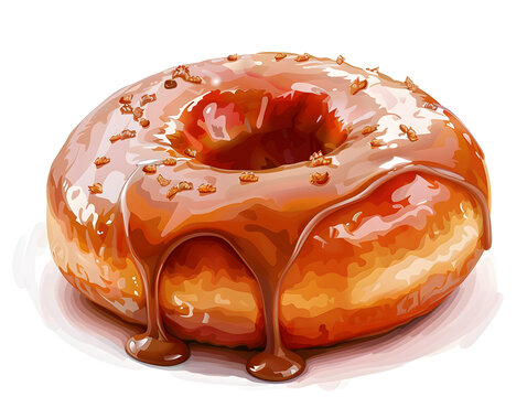 Premium studio shot showing Delicious glazed donut with caramel topping for bakery and cafe menu isolated on transparent background, studio product photo on a clean white background, isolated, pin sha
