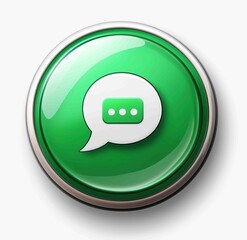 Bright green communication button with chat icon for digital messaging applications and social media platforms