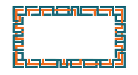 Decorative geometric border frame in teal and orange colors creates elegant rectangular design element