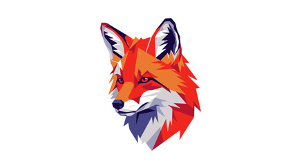 Obraz premium Geometric low-poly fox head in vibrant orange and red tones creates modern wildlife art