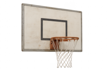 Old basketball hoop and backboard isolated on transparent background