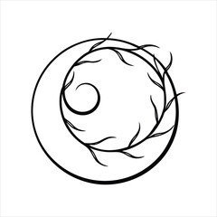Twisting Branches Spiraling into Moon Line Art Vector
